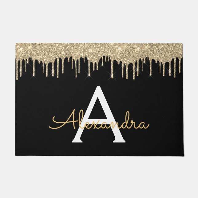 Paillasson Gold Black Parties scintillant de luxe Glam Monogr (Devant)