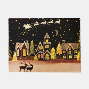 Paillasson Gold Christmas Village Deer Winter Night