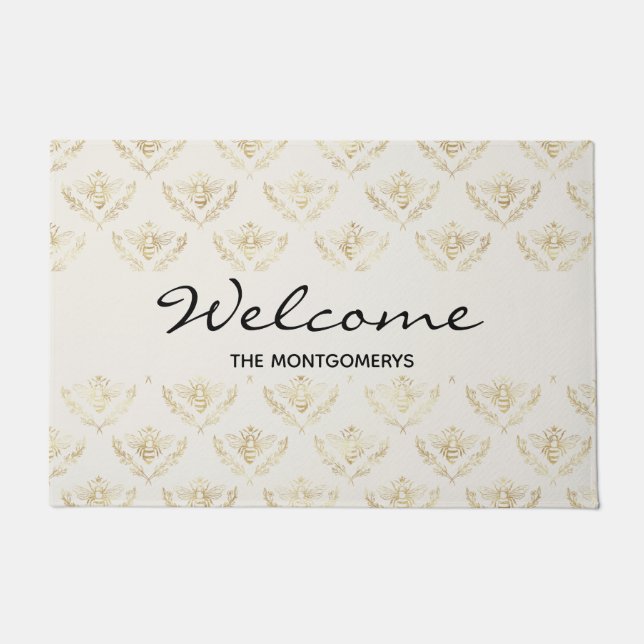 Paillasson Golden Bumble Bee avec un Motif de la Couronne Bie (Devant)