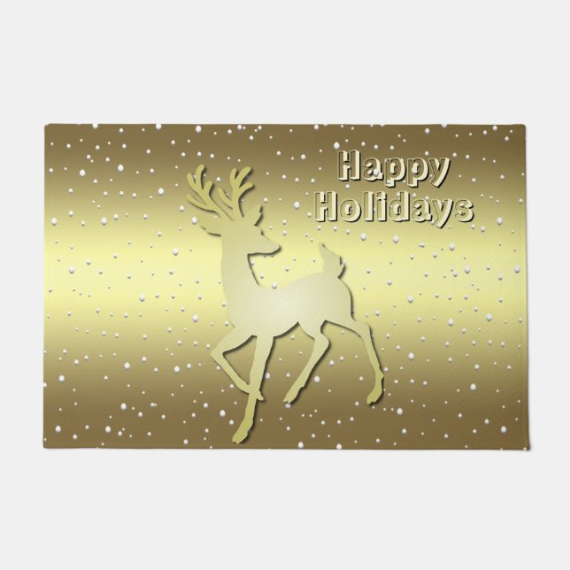 Paillasson Golden Reindeer Snowy Holiday Doormat (Devant)