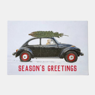 Paillasson Golden Retriever en voiture avec sapin de Noël