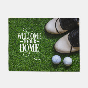 Paillasson Golf Bienvenue chez le golfeur avec balle sur le v