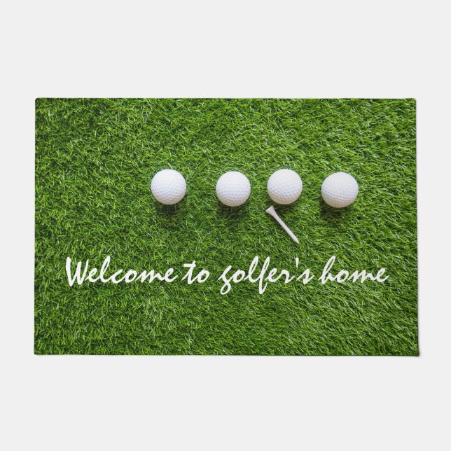 Paillasson Golf bienvenue chez le golfeur avec balles de golf (Devant)
