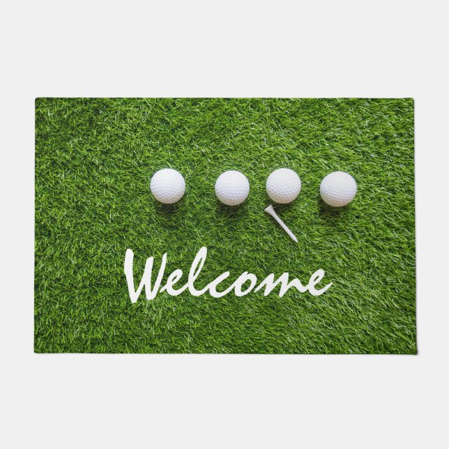 Paillasson Golf bienvenue porte mat golfeur boules de golf et (Devant)