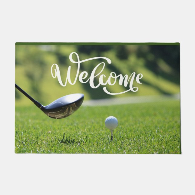 Paillasson Golf boule tee off sur green bienvenue golfeur (Devant)
