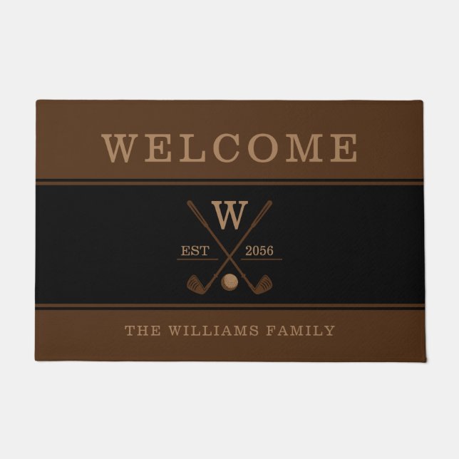 Paillasson Golf Monogram Nom de famille Brown Doormat (Devant)