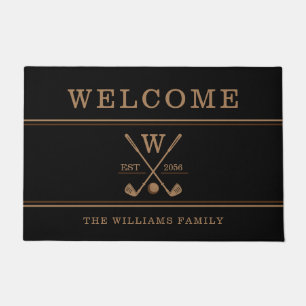 Paillasson Golf Monogramme Nom de famille Brown Black Door