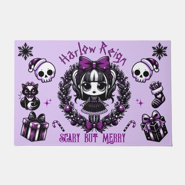 Paillasson Goth fille mignonne violet et noir Noël gothique (Devant)