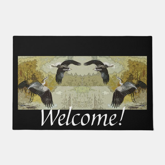 Paillasson Grand Héron bleu Oiseaux Flying Wildlife Doormat (Devant)