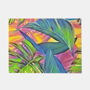 Paillasson Grande aquarelle feuille tropicale colorée