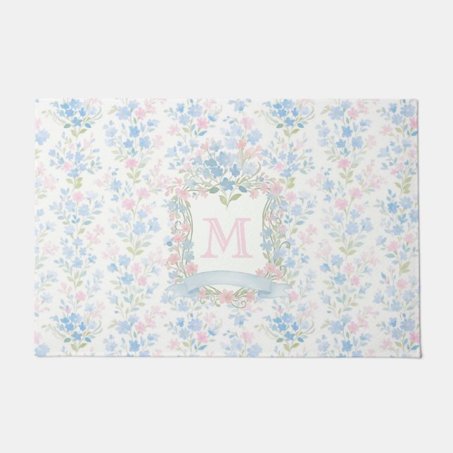 Paillasson Grandmillennial Floral Monogram Personalized (Devant)