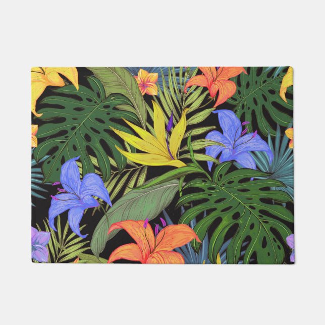 Paillasson Graphique de fleur d'Aloha de Hawaii tropical (Devant)