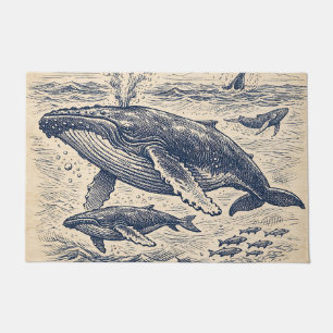 Paillasson Gravure de groupe de baleines à bosses vintage
