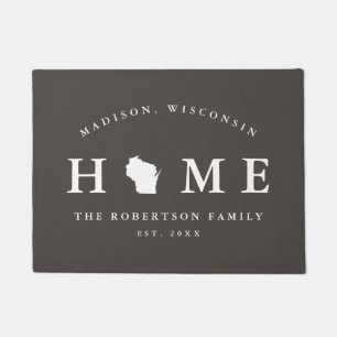 Paillasson Gray and White State of Wisconsin Map Mat,