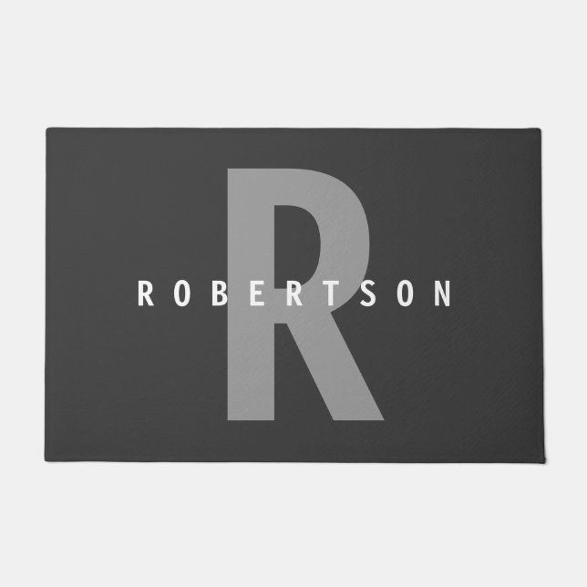 Paillasson Gray Moderne tendance Monogramme Nom de famille (Devant)