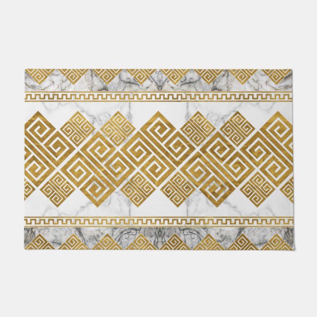 Paillasson Greek Meander - Greek Key White Marble and Gold (Devant)