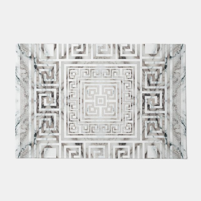 Paillasson Greek Meander - Greek Key White Marble textures (Devant)