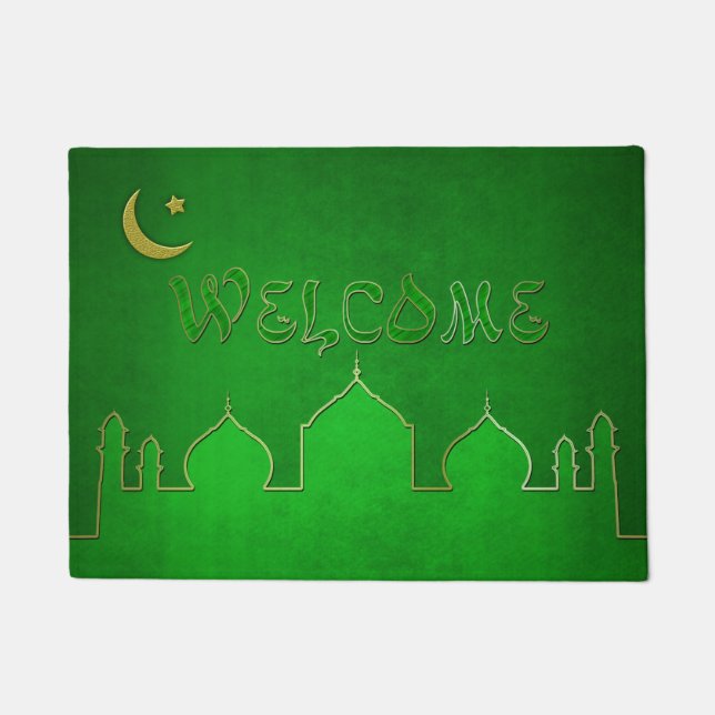 Paillasson Green Gold Mosque Moon Star - Welcome Door Mat (Devant)