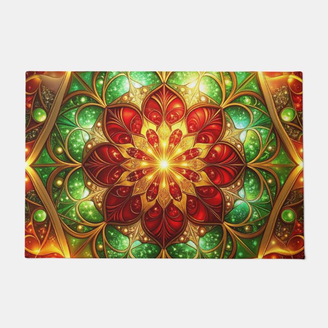 Paillasson Green Red Decorative Holiday Doormat (Devant)
