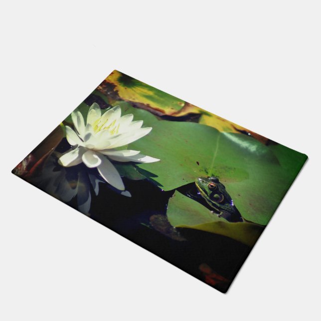 Paillasson Grenouille Admirant L'Eau Lily Lotus Fleur (Incliné)