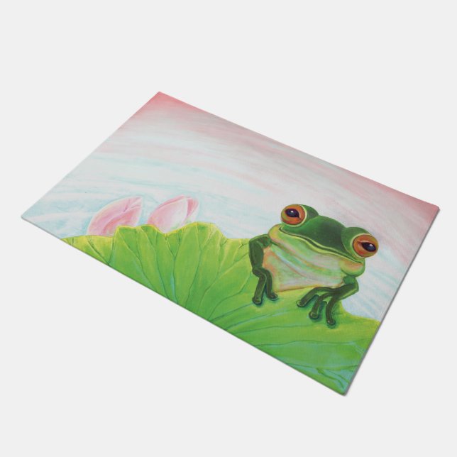 Paillasson Grenouille verte Se détendre dans l'étang (Incliné)