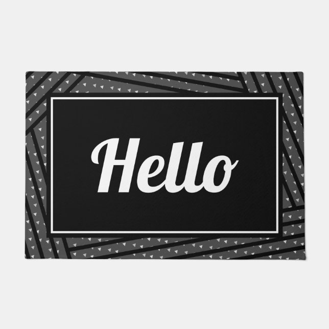 Paillasson Gris moderne & Gris noir & Triangle Hello Script (Devant)