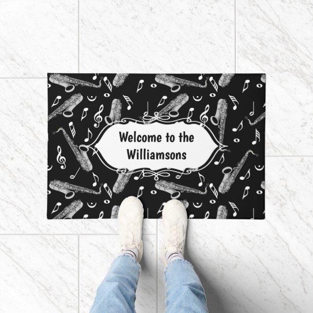 Paillasson Gris saxophone musique note Motif (Intérieur)