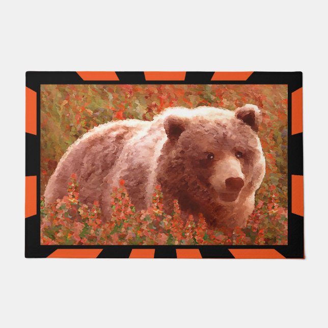 Paillasson Grizzly Bear Cub dans Fireweed Peinture Art de la  (Devant)