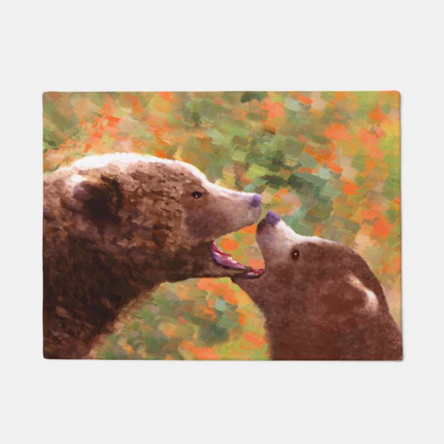 Paillasson Grizzly Bear Mom and Cub Painting - Wildlife Art (Devant)
