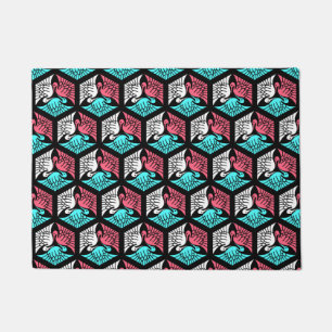 Paillasson Grues japonaises, corail, turquoise et noir