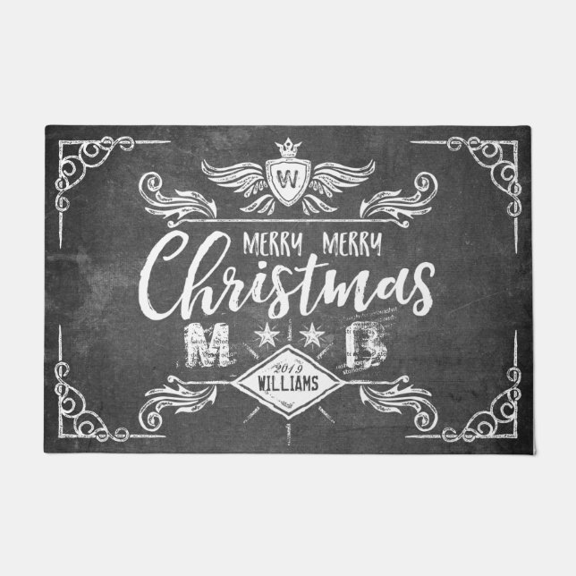 Paillasson Grunge Chalkboard Merry Christmas Retro Typographi (Devant)