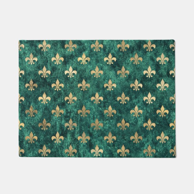 Paillasson Grunge Green Velvet Fleur De Lis Mardi Gras (Devant)