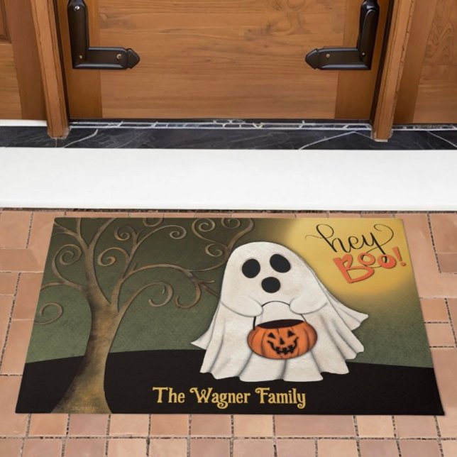 Paillasson Halloween Fantôme de Trick ou de Traiteur mignon C (Cute hey boo, personalize ghost, inspirivity doormat
)