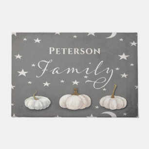 Paillasson Halloween gris blanc Citrouille famille Monogramme