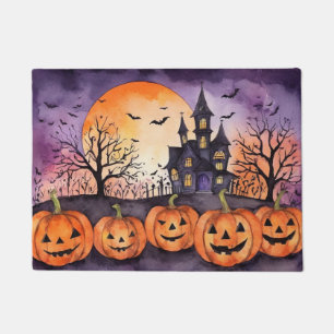Paillasson Halloween moderne Orange Citrouille Haunted House 