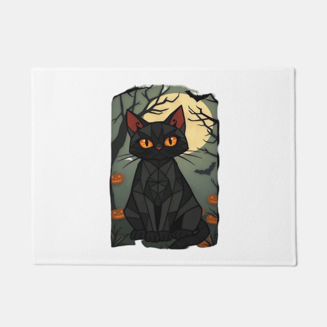 Paillasson Halloween mystique Chat Noir Art - Feline Éffrayan (Devant)