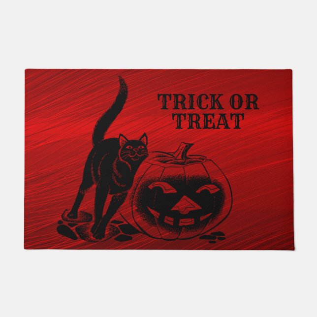 Paillasson Halloween Parti mal noir Chat Citrouille rouge peu (Devant)