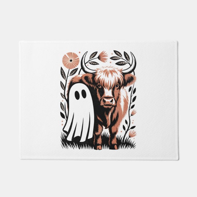 Paillasson Halloween rustique du fantôme de vache des Highlan (Devant)
