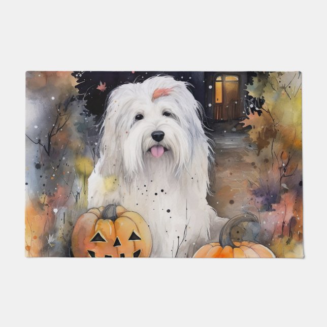 Paillasson Halloween vieux chien anglais avec la peur Citroui (Devant)
