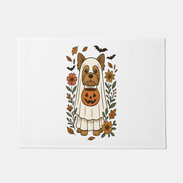 Paillasson Halloween Yorkshire Terrier Fleurs Halloween (Devant)