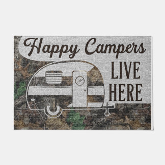 Paillasson Happy Camper Lives Here Doormat, Personalized