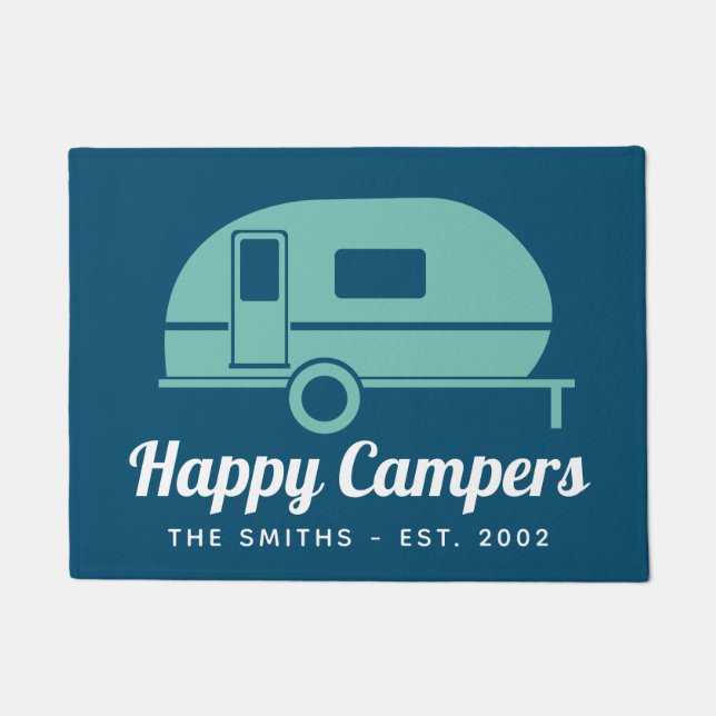 Paillasson Happy Campers Camping Turquoise de la Marine (Devant)