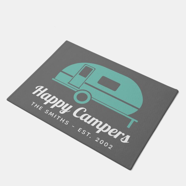 Paillasson Happy Campers Camping Turquoise gris (Incliné)