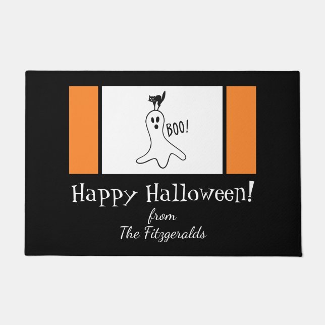 Paillasson Happy Halloween Famille Citation Ghost, Chat Noir (Devant)
