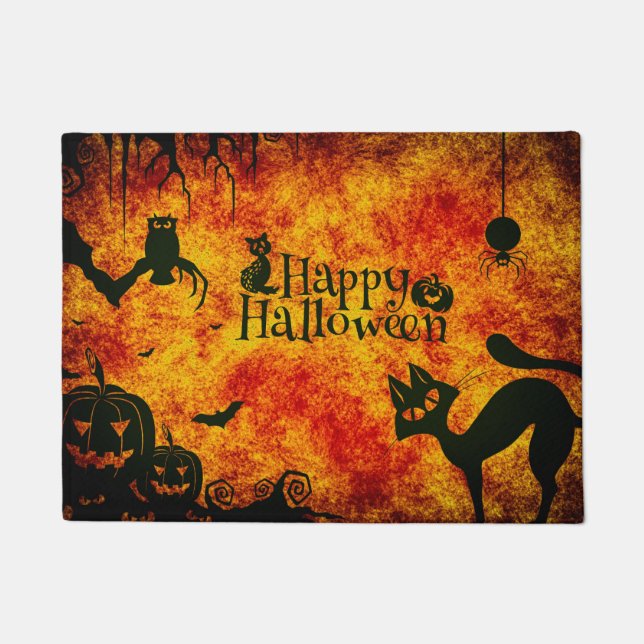 Paillasson Happy Halloween Holiday Welcome Chats noirs (Devant)