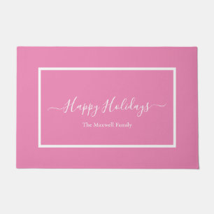 Paillasson Happy Holidays Pink script nom de famille