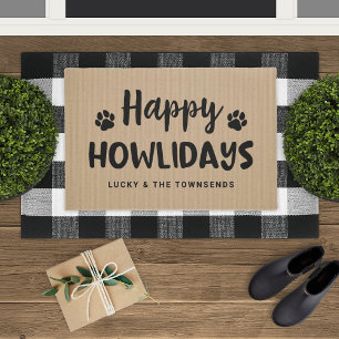 Paillasson Happy Howlidays Black and Tan Custom Dog Name Port