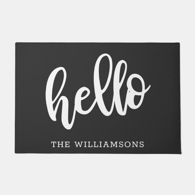 Paillasson Hello Famille personnalisée simple en noir et blan (Devant)