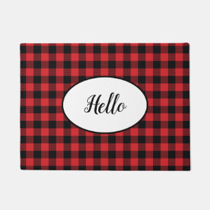Paillasson Hello Red Black Buffalo Check Plaid