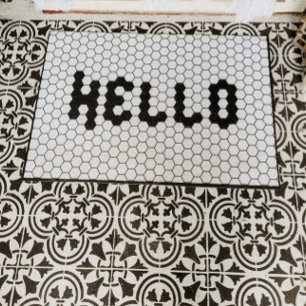Paillasson Hello tendance Faux Tile noir et blanc Bordure